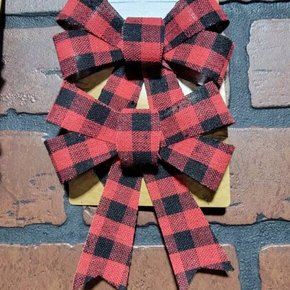 2 Packs ~ Buffalo Check Farmhouse Bows ~ 4" x 5 1/2" ~ Red and Black ~ 4 Bows - Picture 2 of 2